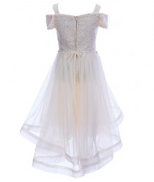Xtraordinary Creamcold Shoulder Lace/Sheer Overlay Hi-Low Dress